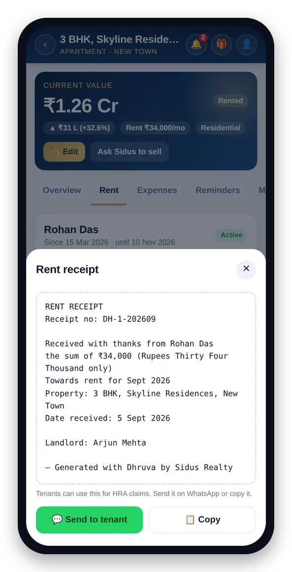 Dhruva rent receipt screen